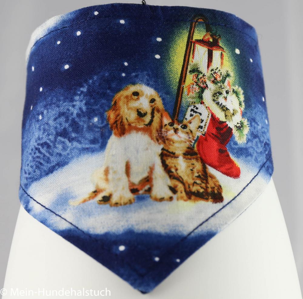 Halstuch für Hunde Weihnachten auf dunkelblau mit Hund