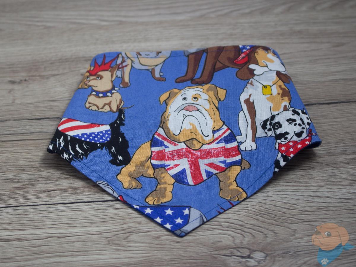 Halstuch für Hunde Hunde auf blau im AmericanStyle